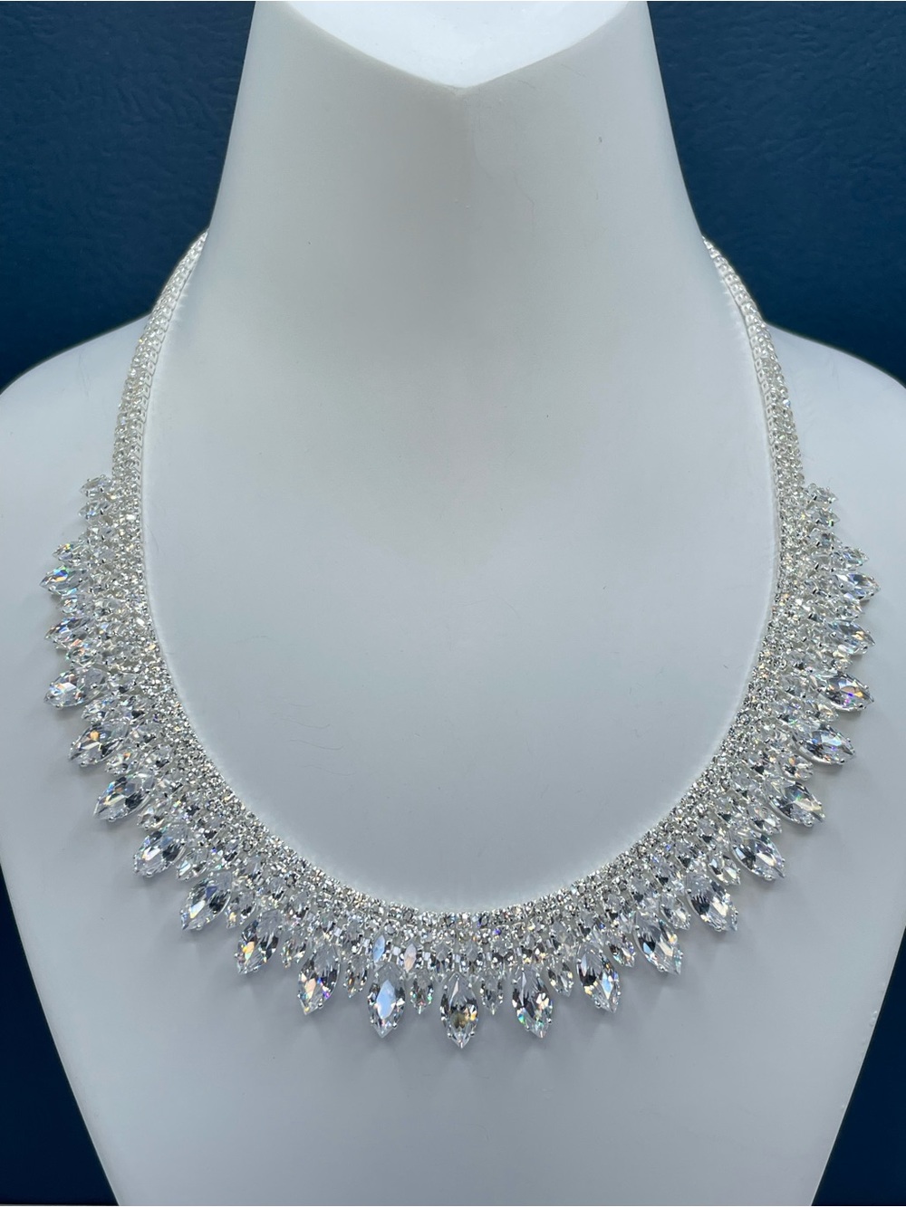 Swarovski Crystal Elements White Crystal Art Deco Bib Tennis Necklace Bridal